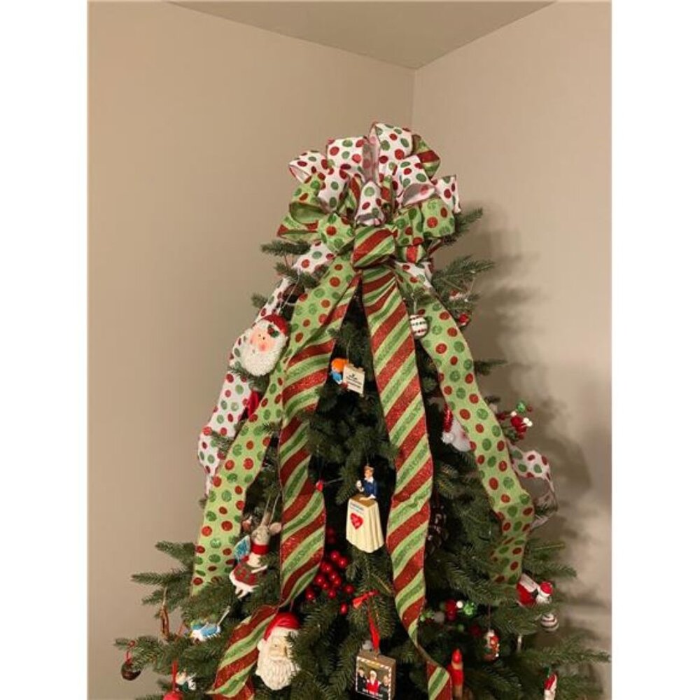 Christmas Tree Topper Wreath Bow Large Green Christmas Bow Tree Topper, 45"x13"